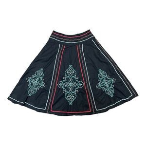 Saint Tropez West Linen Blend A Line Boho Embroidered Lined Side Zipper Skirt 4